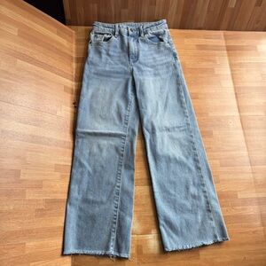Tractr girls wideleg blue jeans, raw frayed hem size 10, adjustable waist